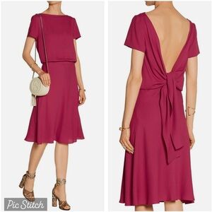 GUCCI 100% silk open back short sleeve pink wine midi dress size 42 authentic